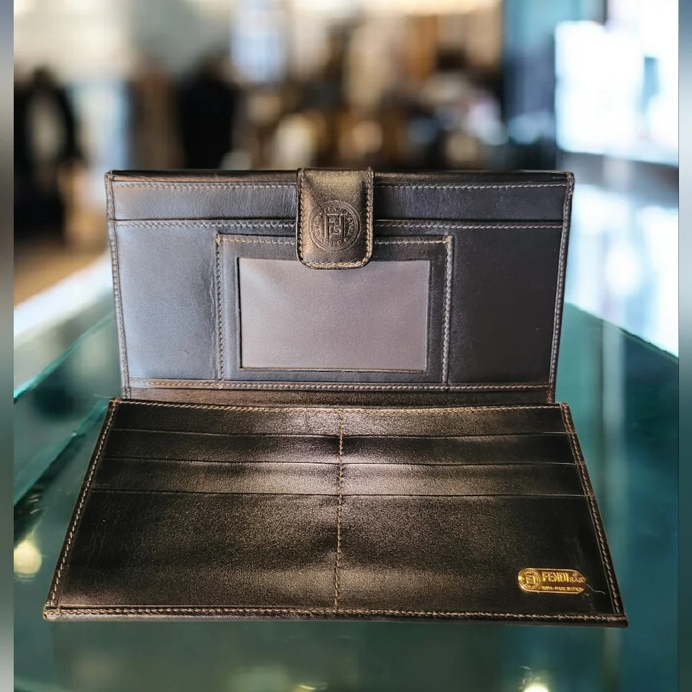 FENDI Pequin Long Wallet  Pattern Stripped Leather Vintage PRISTINE - Picture 3 of 15